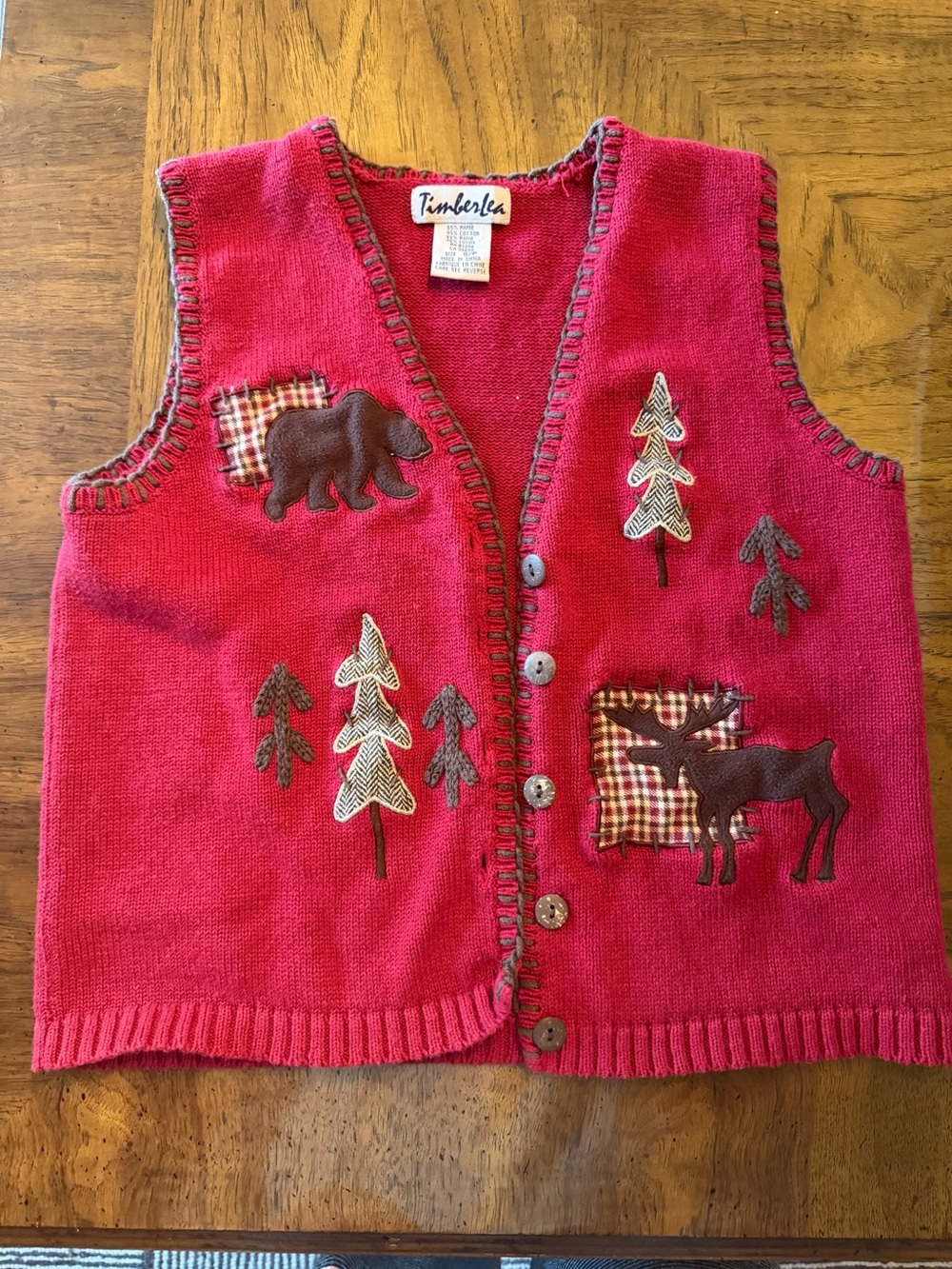 Vintage Women's Red Woodland/ Holiday Appliqué Vest